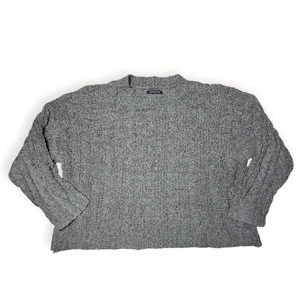 American Eagle Super Soft Chenille Cable Knit Oversized Sweater Gray Women Large